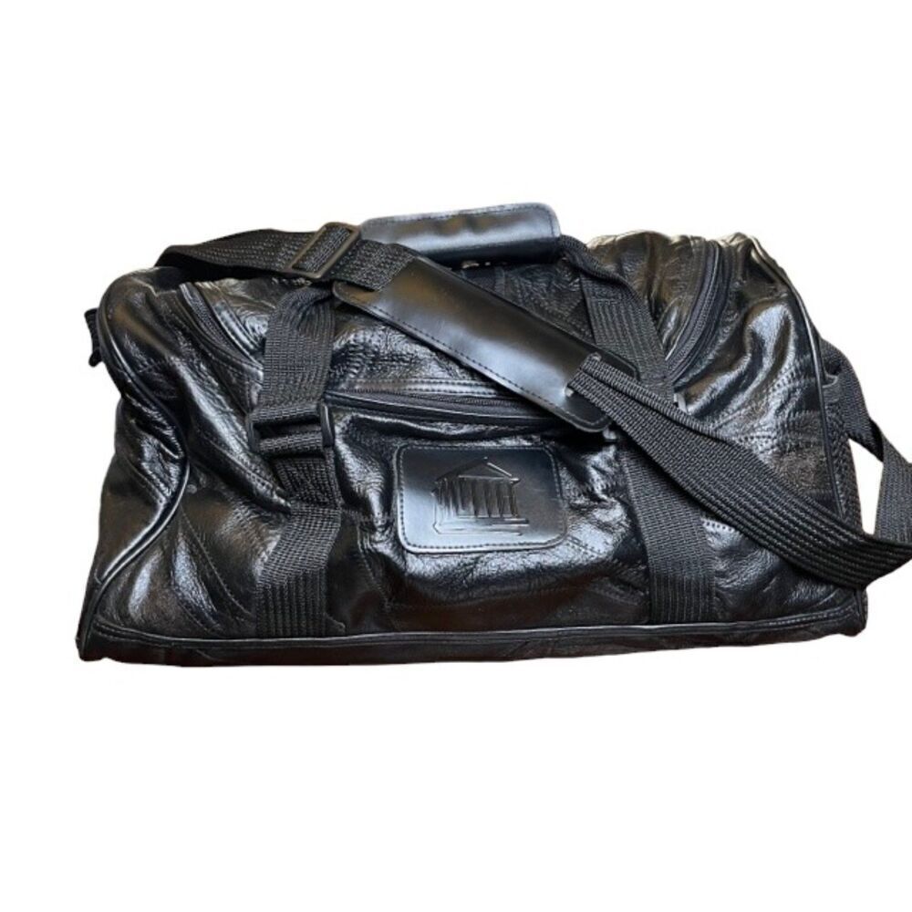 Patched Leather Weekender / Tote Bag in Black Padded Shoulder strap and‎ handle